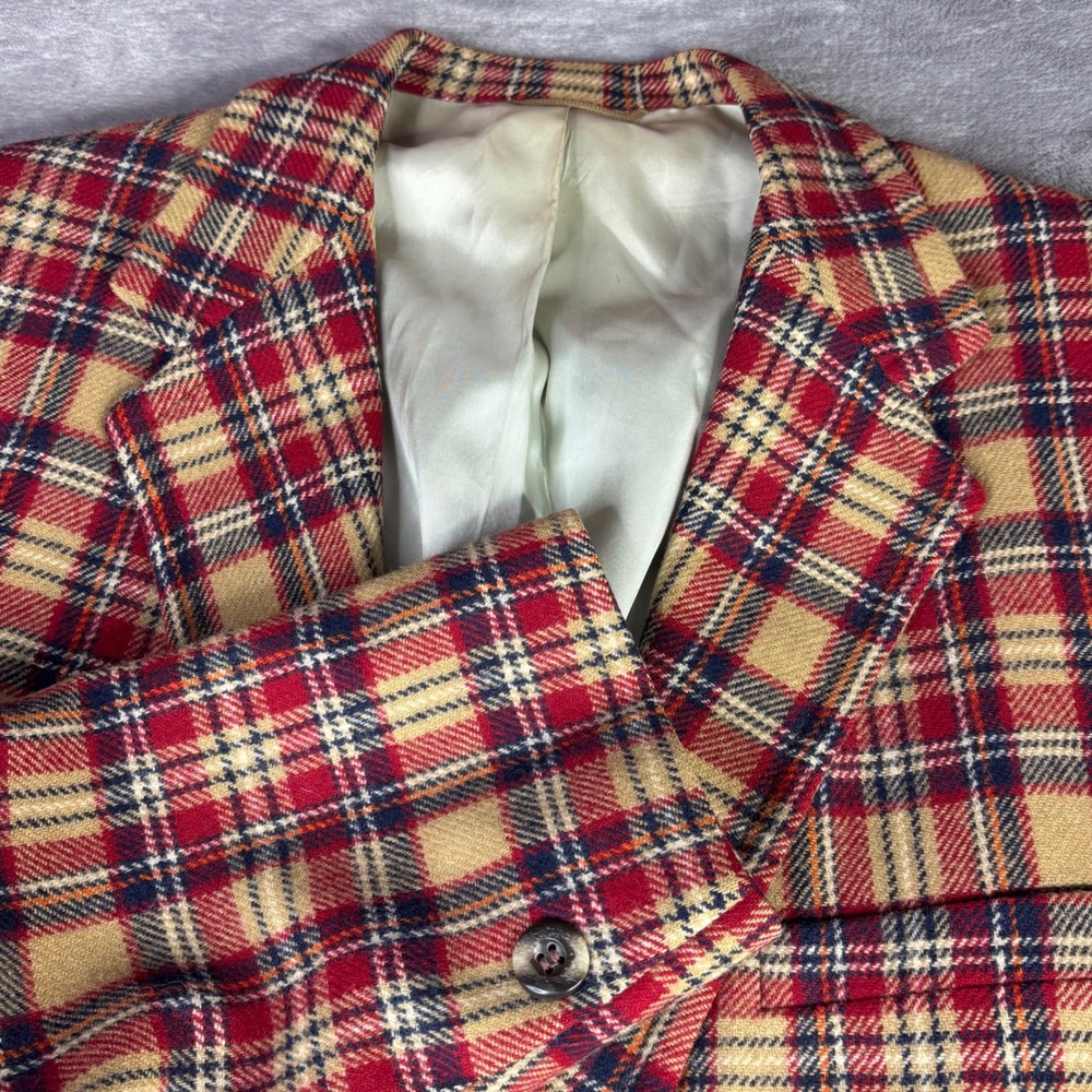 Ratner Clothes Blazer Mens 40R Red Tan Plaid Vintage Two Button Sport Coat Wool